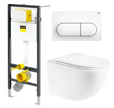 Комплект 3 в 1 инсталляция Viega Prevista 8524.11 + Унитаз подвесной Enio Unico + кнопка белая