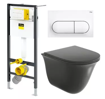 Комплект 3 в 1 инсталляция Viega Prevista 8524.11 + Унитаз подвесной Grossman GR-4412BMS + кнопка белая