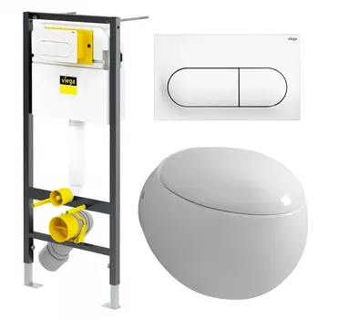 Комплект 3 в 1 инсталляция Viega Prevista 8524.11 + Унитаз подвесной Grossman GR-4442 + кнопка белая