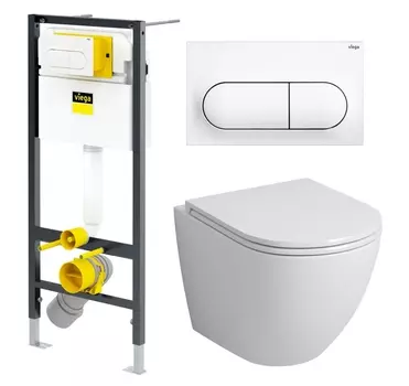 Комплект 3 в 1 инсталляция Viega Prevista 8524.11 + Унитаз подвесной Grossman GR-4455S + кнопка белая