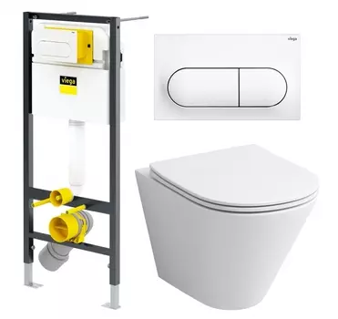 Комплект 3 в 1 инсталляция Viega Prevista 8524.11 + Унитаз подвесной Grossman GR-4477S + кнопка белая