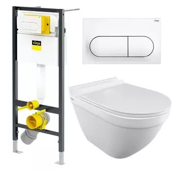 Комплект 3 в 1 инсталляция Viega Prevista 8524.11 + Унитаз подвесной Iddis Cloud CLORDSEi25 + кнопка белая