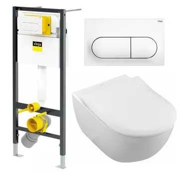 Комплект 3 в 1 инсталляция Viega Prevista 8524.11 + Унитаз подвесной Villeroy & Boch Subway 2.0 5614R201 + кнопка белая