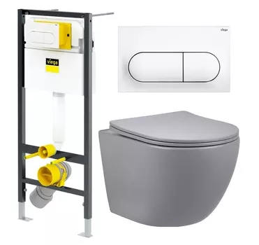 Комплект 3 в 1 инсталляция Viega Prevista 8524.11 + Унитаз подвесной Vincea Globo VT1-14SMG + кнопка белая
