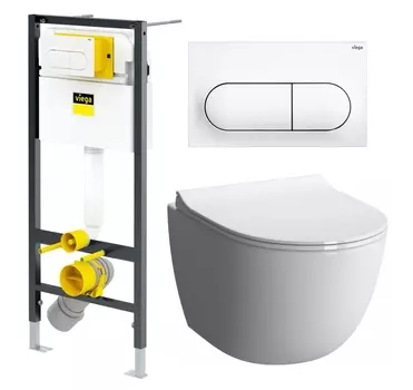 Комплект 3 в 1 инсталляция Viega Prevista 8524.11 + Унитаз подвесной VitrA Sento 7748В003-0075 + кнопка белая