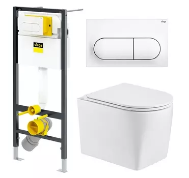 Комплект 3 в 1 инсталляция Viega Prevista 8524.11 + Унитаз подвесной WeltWasser Nesenbach 004 GL-WT + кнопка белая