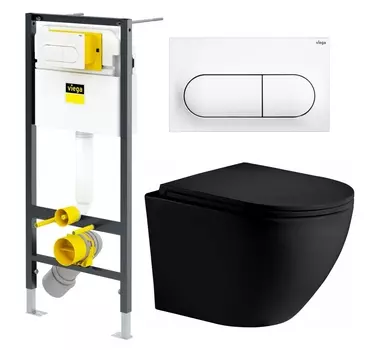 Комплект 3 в 1 инсталляция Viega Prevista 8524.11 + Унитаз подвесной Weltwasser WW Merzbach 043 MT-BL + кнопка белая