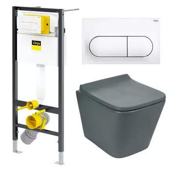 Комплект 3 в 1 инсталляция Viega Prevista 8524.11 + Унитаз подвесной Weltwasser WW SK Gelbach 041 MT-GR + кнопка белая