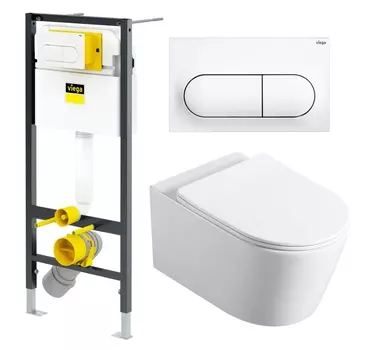 Комплект 3 в 1 инсталляция Viega Prevista 8524.11 + Унитаз Vincea Cute VT1-24 + кнопка белая