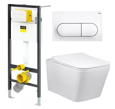 Комплект 3 в 1 инсталляция Viega Prevista 8524.11 + Унитаз Vincea Q-Line VT1-12 + кнопка белая