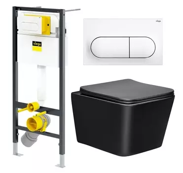 Комплект 3 в 1 инсталляция Viega Prevista 8524.11 + Унитаз Vincea Q-Line VT1-12MB + кнопка белая