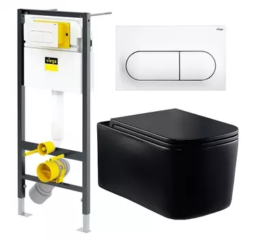 Комплект 3 в 1 инсталляция Viega Prevista 8524.11 + Унитаз Vincea Ultra Rimless VT1-32MB + кнопка белая