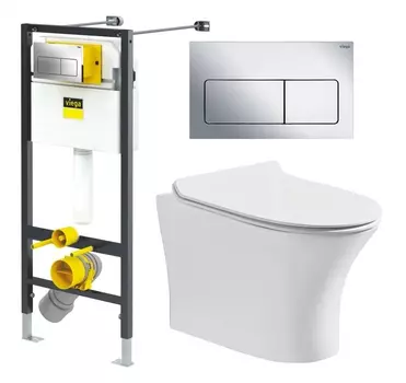 Комплект 3 в 1 инсталляция Viega Prevista 8524.12 + Подвесной безободковый унитаз CeruttiSpa Bernina aria CT7191 + кнопка хром