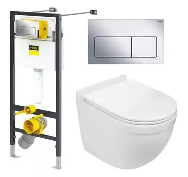 Комплект 3 в 1 инсталляция Viega Prevista 8524.12 + Подвесной унитаз WeltWasser Heimbach 043 GL-WT + кнопка хром