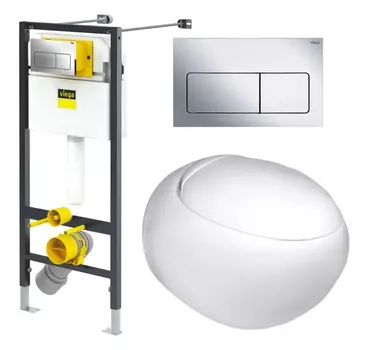 Комплект 3 в 1 инсталляция Viega Prevista 8524.12 + Подвесной унитаз WeltWasser Jeckenbach + кнопка хром
