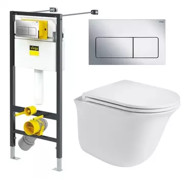 Комплект 3 в 1 инсталляция Viega Prevista 8524.12 + Подвесной унитаз WeltWasser Telbach 004 GL-WT + кнопка хром