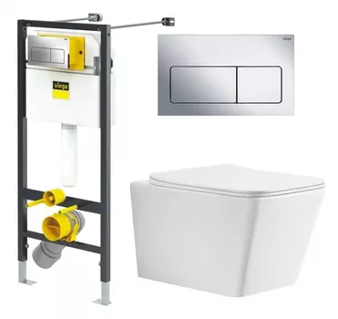 Комплект 3 в 1 инсталляция Viega Prevista 8524.12 + Унитаз Azario Boca AZ-2002 + кнопка хром