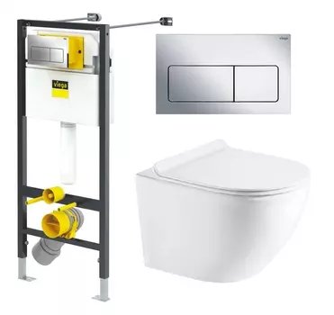 Комплект 3 в 1 инсталляция Viega Prevista 8524.12 + Унитаз Azario Fora AZ-0067 + кнопка хром