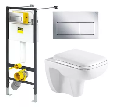 Комплект 3 в 1 инсталляция Viega Prevista 8524.12 + Унитаз Azario Pavia AZ-2005 + кнопка хром