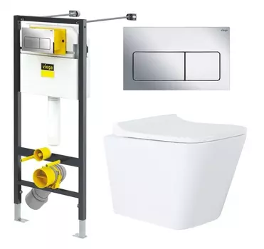 Комплект 3 в 1 инсталляция Viega Prevista 8524.12 + Унитаз Azario Teramo AZ-0052 + кнопка хром