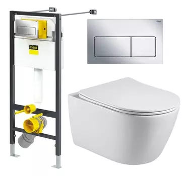 Комплект 3 в 1 инсталляция Viega Prevista 8524.12 + Унитаз подвесной Акватек Вега AQ1905-00 + кнопка хром