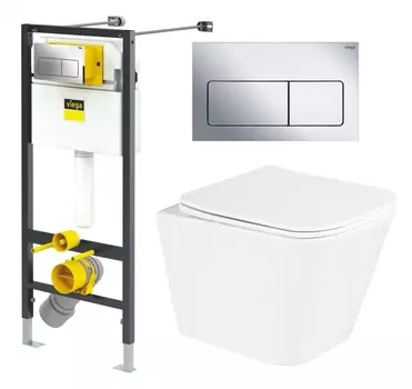 Комплект 3 в 1 инсталляция Viega Prevista 8524.12 + Унитаз подвесной BelBagno Due BB3103CHR/SC + кнопка хром