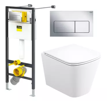 Комплект 3 в 1 инсталляция Viega Prevista 8524.12 + Унитаз подвесной Enio Binario + кнопка хром