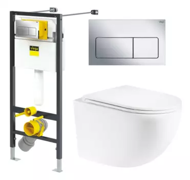 Комплект 3 в 1 инсталляция Viega Prevista 8524.12 + Унитаз подвесной Enio Unico + кнопка хром
