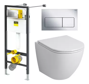 Комплект 3 в 1 инсталляция Viega Prevista 8524.12 + Унитаз подвесной Grossman GR-4455S + кнопка хром