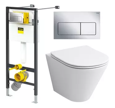 Комплект 3 в 1 инсталляция Viega Prevista 8524.12 + Унитаз подвесной Grossman GR-4477S + кнопка хром