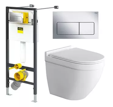 Комплект 3 в 1 инсталляция Viega Prevista 8524.12 + Унитаз подвесной Grossman GR-4483S + кнопка хром