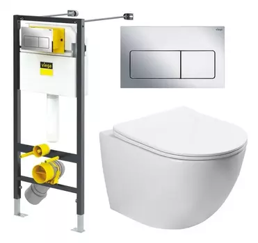 Комплект 3 в 1 инсталляция Viega Prevista 8524.12 + Унитаз подвесной SantiLine SL-5005 + кнопка хром