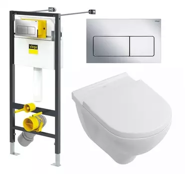 Комплект 3 в 1 инсталляция Viega Prevista 8524.12 + Унитаз подвесной Villeroy & Boch O Novo Directflush + кнопка хром