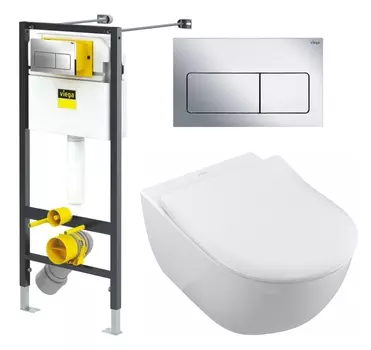 Комплект 3 в 1 инсталляция Viega Prevista 8524.12 + Унитаз подвесной Villeroy & Boch Subway 2.0 5614R201 + кнопка хром