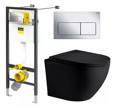 Комплект 3 в 1 инсталляция Viega Prevista 8524.12 + Унитаз подвесной Weltwasser WW Merzbach 043 MT-BL + кнопка хром 792848+10000008255