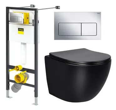 Комплект 3 в 1 инсталляция Viega Prevista 8524.12 + Унитаз Vincea Globo VT1-14MB + кнопка хром 792848+VT1-14MB