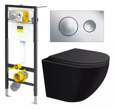 Комплект 3 в 1 инсталляция Viega Prevista 8524.13 + Подвесной унитаз SinteSi EVI + кнопка хром