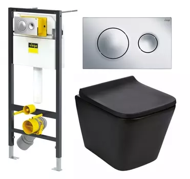 Комплект 3 в 1 инсталляция Viega Prevista 8524.13 + Подвесной унитаз WeltWasser Gelbach 041 MT-BL + кнопка хром