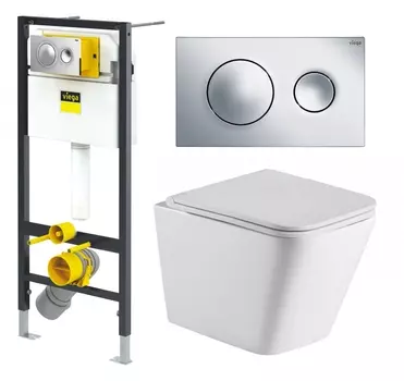 Комплект 3 в 1 инсталляция Viega Prevista 8524.13 + Подвесной унитаз WeltWasser Gelbach 043 GL-WT + кнопка хром