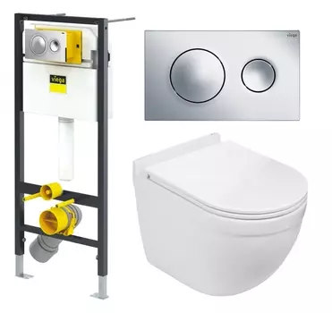 Комплект 3 в 1 инсталляция Viega Prevista 8524.13 + Подвесной унитаз WeltWasser Heimbach 043 GL-WT + кнопка хром