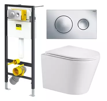 Комплект 3 в 1 инсталляция Viega Prevista 8524.13 + Подвесной унитаз WeltWasser Salzbach 043 GL-WT + кнопка хром
