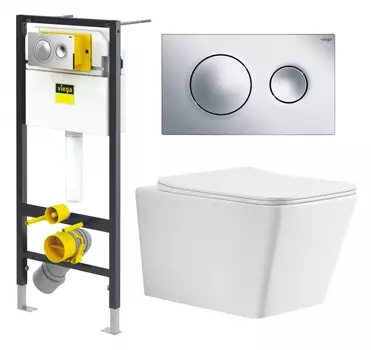Комплект 3 в 1 инсталляция Viega Prevista 8524.13 + Унитаз Azario Boca AZ-2002 + кнопка хром