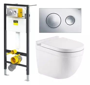 Комплект 3 в 1 инсталляция Viega Prevista 8524.13 + Унитаз Azario Fora AZ-0017 E-R + кнопка хром