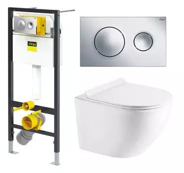 Комплект 3 в 1 инсталляция Viega Prevista 8524.13 + Унитаз Azario Fora AZ-0067 + кнопка хром