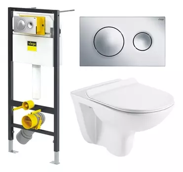 Комплект 3 в 1 инсталляция Viega Prevista 8524.13 + Унитаз Azario Pavia AZ-2142 + кнопка хром