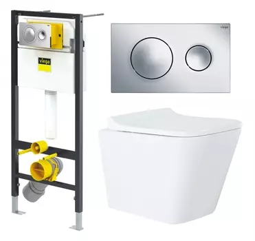Комплект 3 в 1 инсталляция Viega Prevista 8524.13 + Унитаз Azario Teramo AZ-0052 + кнопка хром