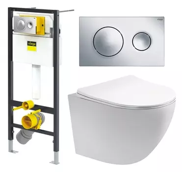 Комплект 3 в 1 инсталляция Viega Prevista 8524.13 + Унитаз подвесной Акватек Европа AQ1900-00 + кнопка хром