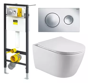 Комплект 3 в 1 инсталляция Viega Prevista 8524.13 + Унитаз подвесной Акватек Вега AQ1905-00 + кнопка хром