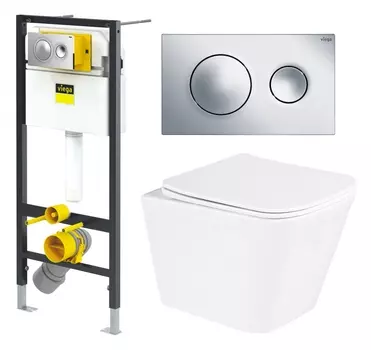 Комплект 3 в 1 инсталляция Viega Prevista 8524.13 + Унитаз подвесной BelBagno Due BB3103CHR/SC + кнопка хром