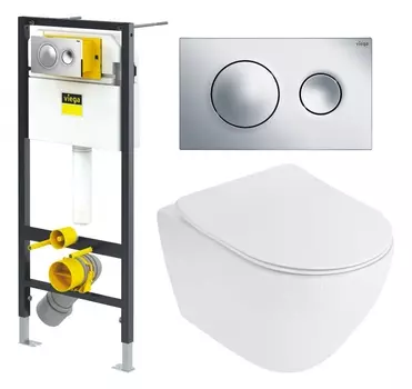 Комплект 3 в 1 инсталляция Viega Prevista 8524.13 + Унитаз подвесной Cezares Stylus CZR-513-TH-R + кнопка хром